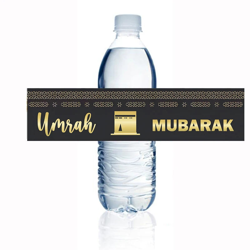 Umrah mubarak Water Bottle Sticker hajj mubarak Bottle Labels Paper Wrapper Eid Party Supplies