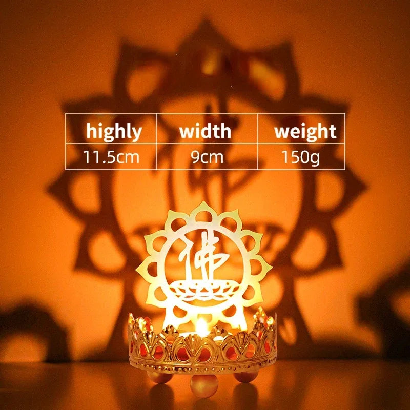 Hollow Flower Candle Holder Lotus Buddha Lamp Base Ornaments Metal Light and Shadow Art
