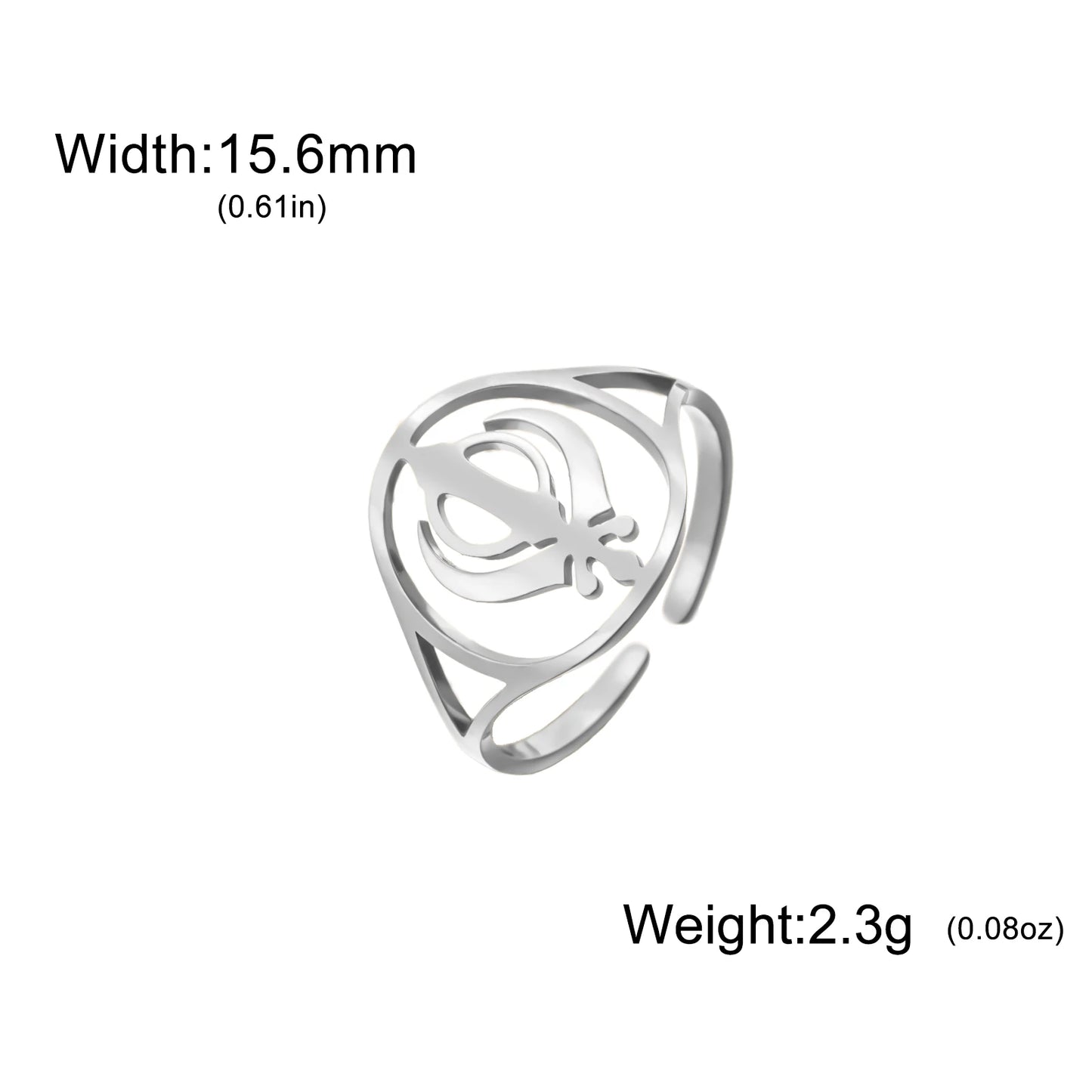 Hollow out Sikh symbol ring, stainless steel adjustable ring, sickle element, fashionable jewelry gift