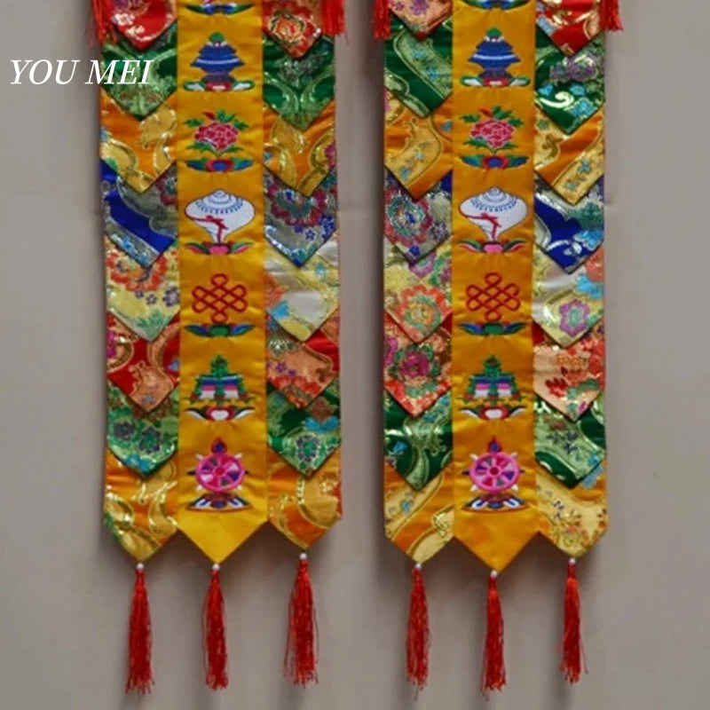 1Pcs Tibetan-Style Flags,Embroidered Eight Auspicious Symbols Pattern Hanging Banner,Nepal Temple and Chapel Altar Prayer Flag