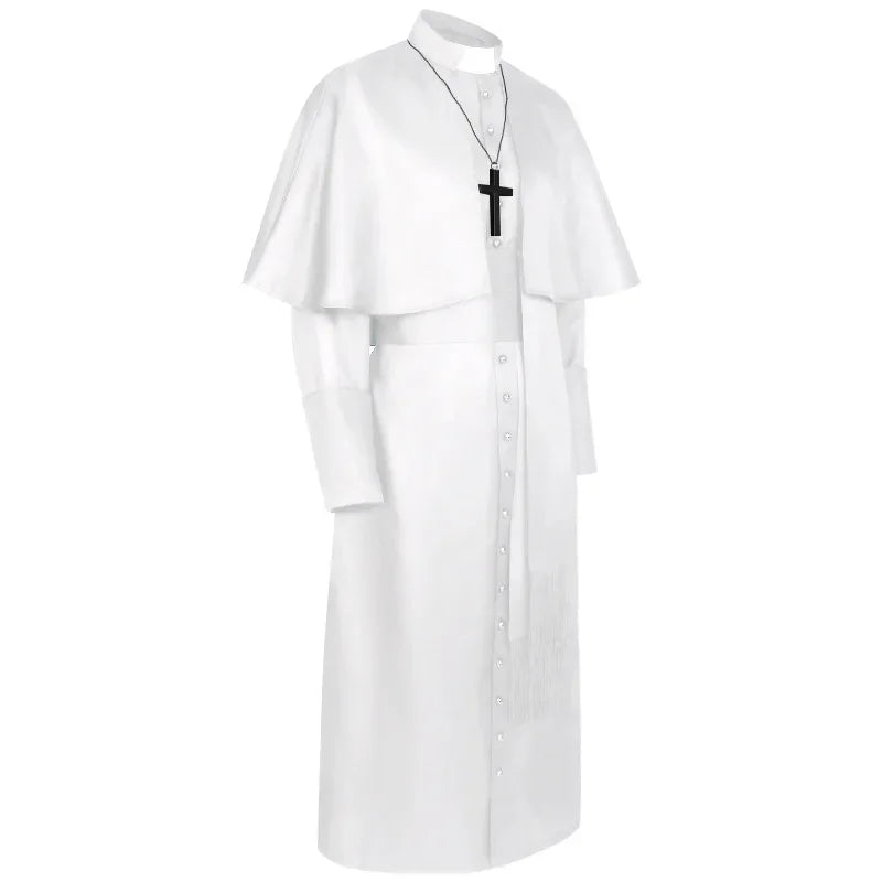 Medieval Priest Costume Catholic Church Religious Roman Retro Pope Pastor Father Mass Missionary Robe Clergy Cassock Full Sets$