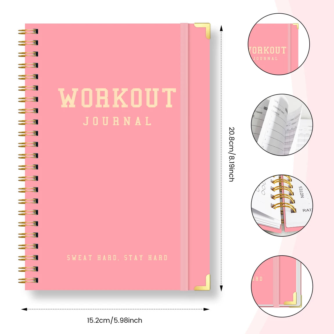 A5 Workout Journal,Fitness Planner Notebook with Cardio Tracker,Body Measurement Log,Goal Setting Organizer for Gym,Home Fitness