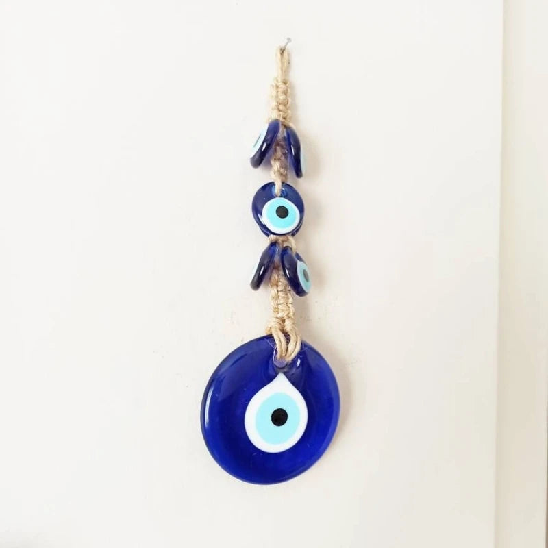 Evil Eye Glass Blue Turkish Evil Eye Pendant Wall Hanging Crystal Beads for Home Decor Living Room Wall Decoration Amulet Gift