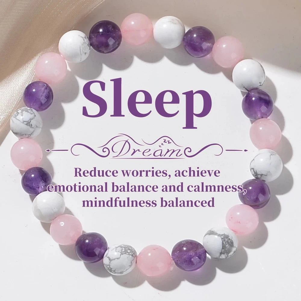 Three Colors of Natural Stone 8mm Round Beaded Elastic Bracelet Universal for Both Men and Women
