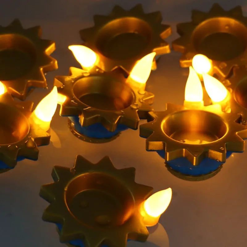 A25F-12Pcs LED Candle Water-Activated Floating Oil Lamp - Indian Style Waterproof Diya For Home Decor