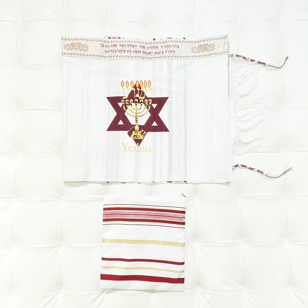 Menorah Tallit Jewish Talit Scarf Religious Jerusalem David Star Hanukkah Shawl 50x180cm