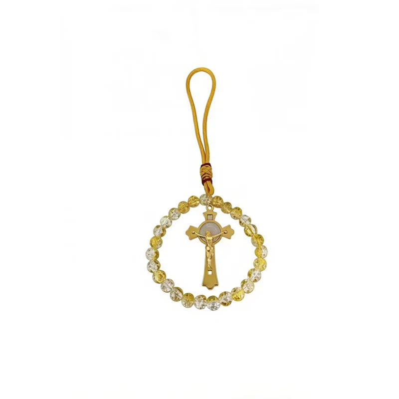 Handcrafted Orthodox Catholic Car Rosary with Clear Glass Beads Crucifix Pendant for Auto Interior Home Altar Christian Gift Dec