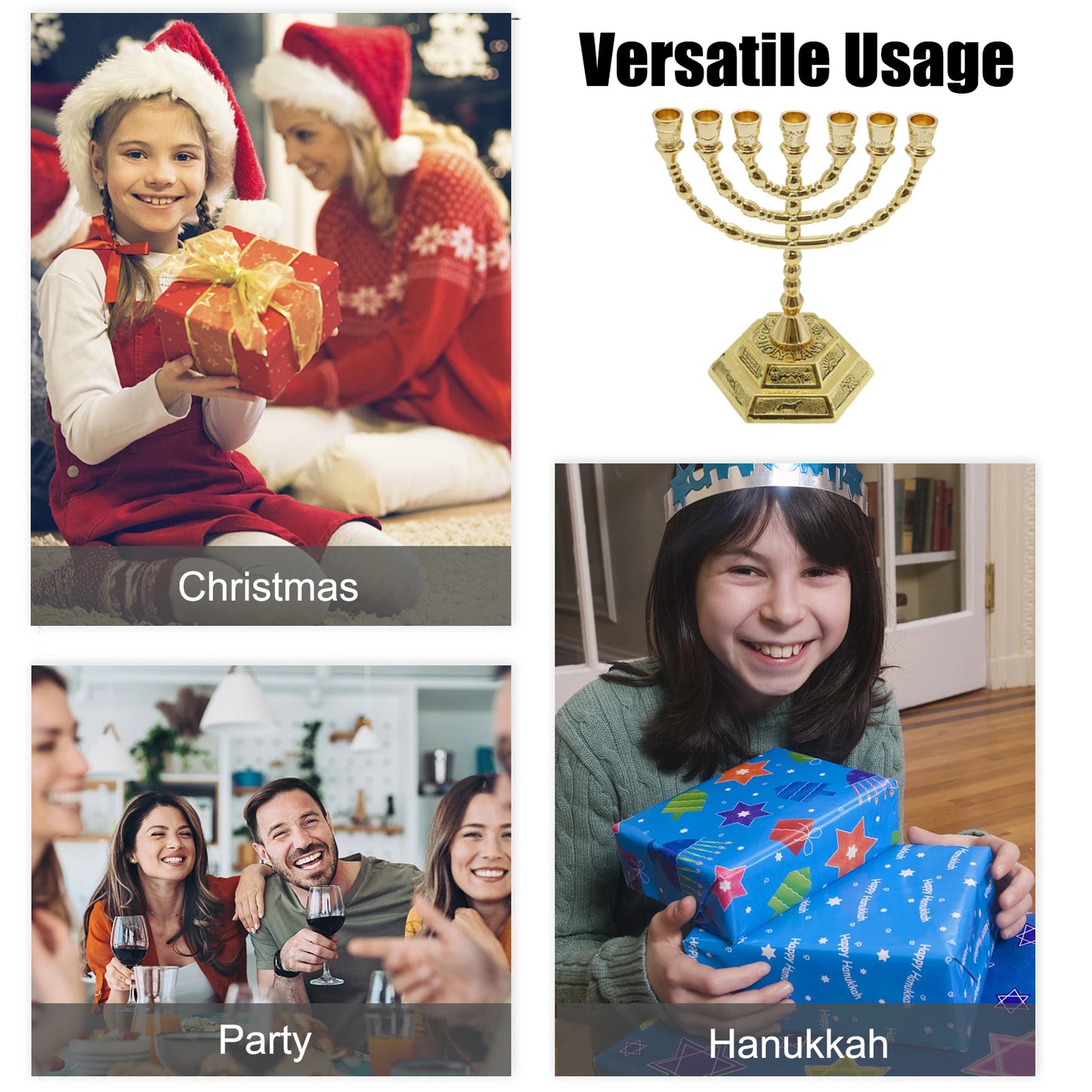 7 Branch Menorah Candle Holder Jerusalem Temple 12 Tribes of Israel Menorah with Aaron Rod Manna Vessel and Tablets 5.11-inch