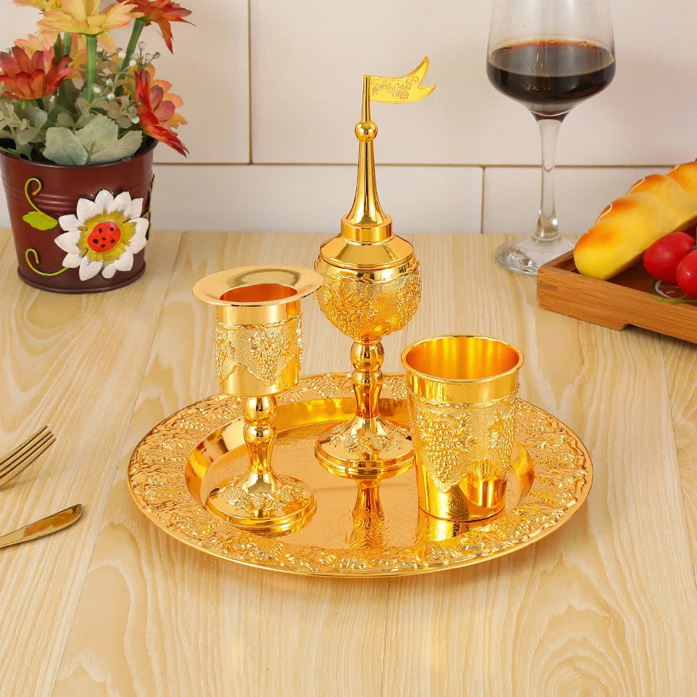 Havdalah 4pcs set,Kiddush wine glass cup and tray,Havdalah candle holder,Besamim spice box suitable for the end of the Sabbath