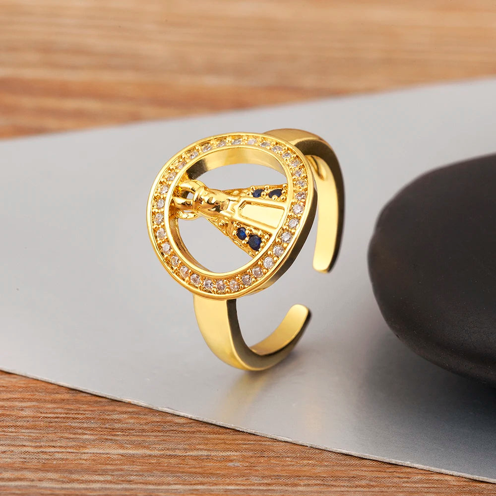 Nidin New Popular 2 Styles Religious Flipable Open Rings Adjustable For Female Male Copper Inlaid Zircon Finger Jewelry Gifts
