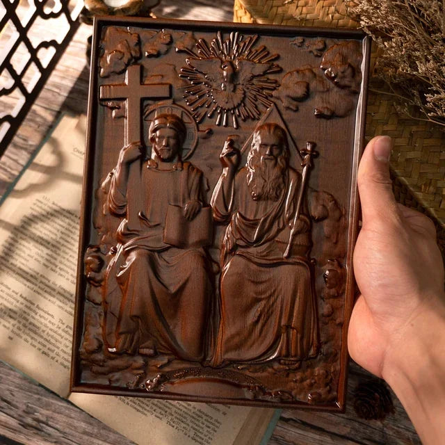 Religious Holy Statues Trinity Wood Wall Decor, Catholic Mural,Family Home Decor