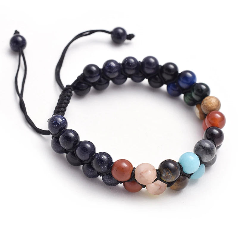 Double Layer Natural Healing Stone Bracelet White 7 Chakra Indian Yoga Beads Bracelet Adjustable Braided Rope Jewelry Gifts