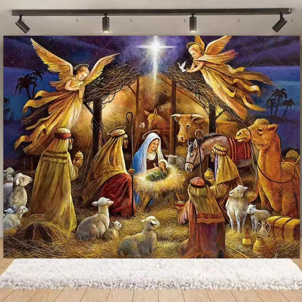 Birth of Jesus Background Party Decoration Supplies Merry Christmas Baby Shower Supplies Banner Backdrop Decor Photo Shoot Props