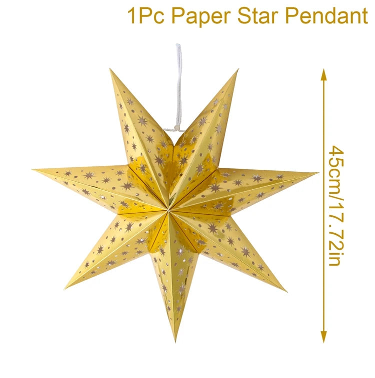 30-75cm Hollow Star Hanging Pendant Eid Mubarak Ramadan Decor 2025 Christmas Decor For Home Islamic Muslim Party Ramadan Kareem