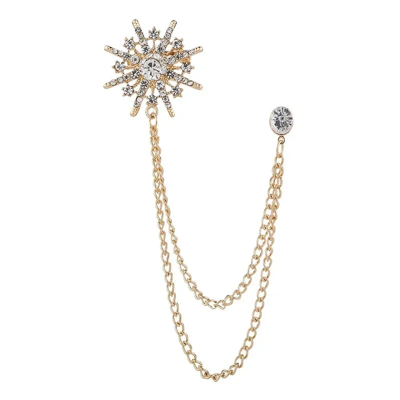 Korean High-end Rhinestone Star Brooch Crystal Tassel Chain Corsage Suit Coat Badge Lapel Pin for Men Women Clothing Accessories