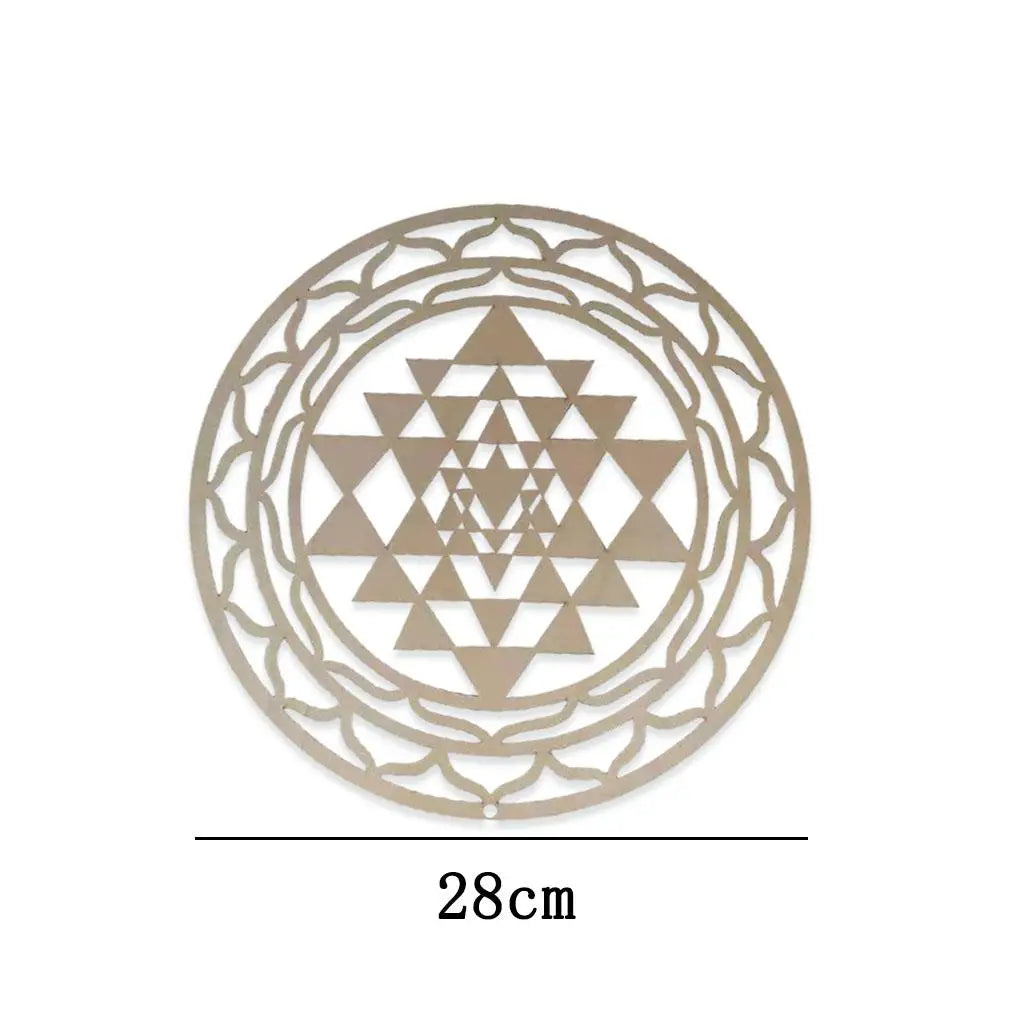 Sri Yantra Wall Decor Wood Wall Sculpture Sacred Geometry Crystal for Meditation