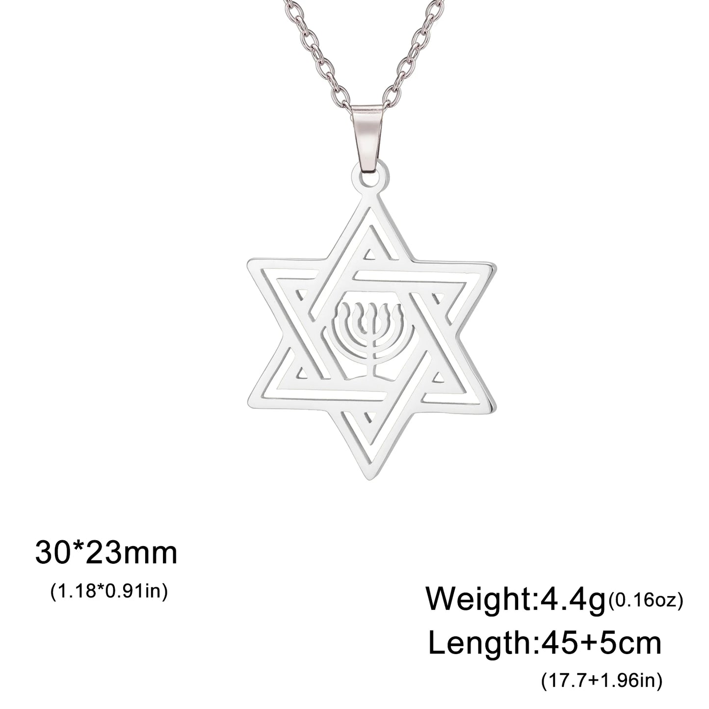 Jeshayuan Hebrew Chai Jewish Menorah Hanukkah Necklace for Women Star of David Stainless Steel Necklaces Amulet Jewelry Gift