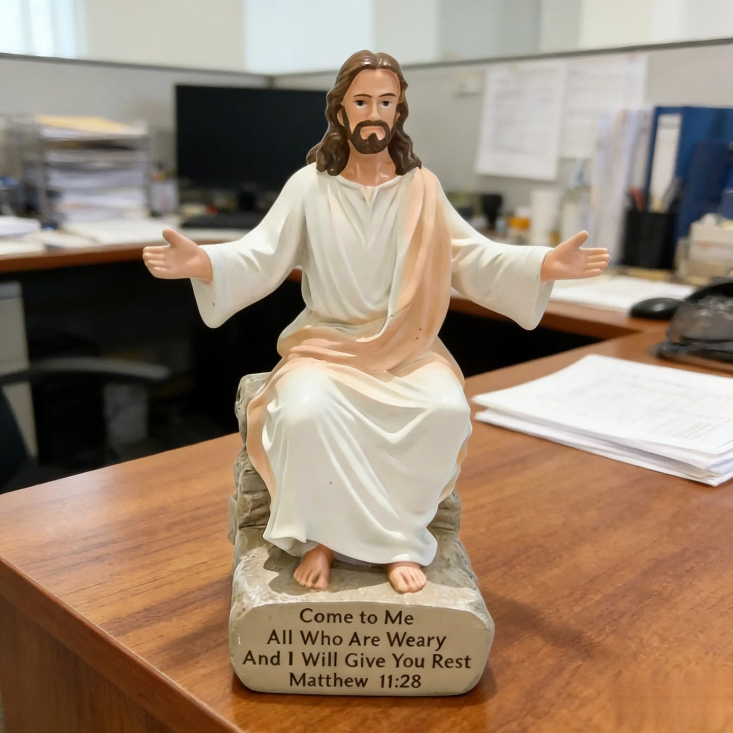 Desk Companion Jesus Resin Decorative Ornament, Christ Statues, with Slogans, Unique Spiritual Gifts, Home Desk Decor