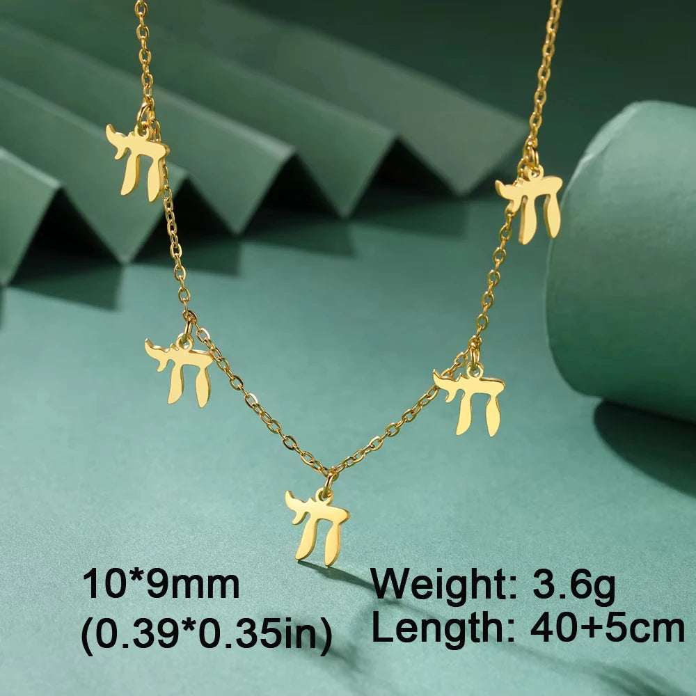 EUEAVAN 1pc Hebrew Letter Chai Symbol Necklace for Women Jewish Blessing Life Star of David Pendant Protection Amulet Jewelry