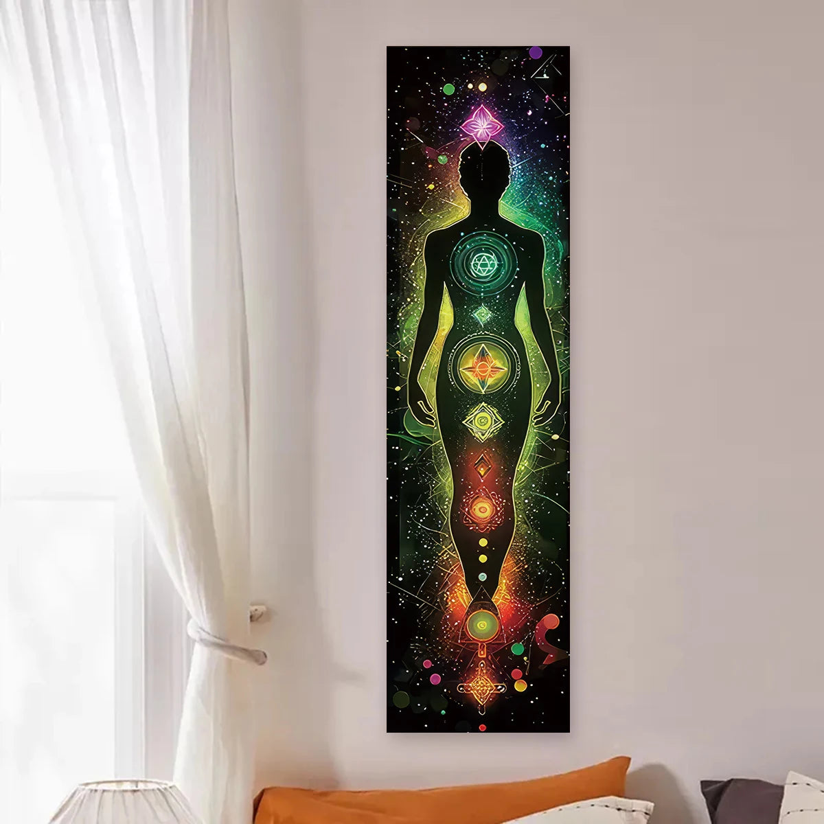 Bohemian Chakra Meditation Vertical Tapestry Colorful Mandala Rainbow Tapestry Wall Hanging For Living Room Aesthetic Tapestry