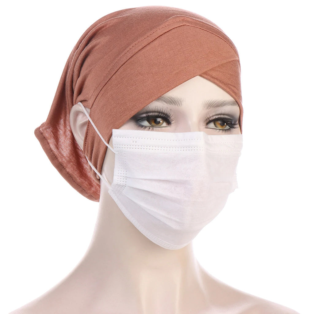 2026 New Jersey Earhole Underscarf Cap Forehead Cross Elastic Muslim Inner Hijab Caps Islamic Female Headscarf Turban Bonnet