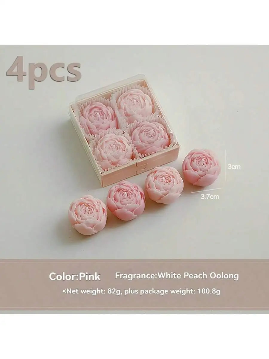 Rose Flower Shaped Soy Wax Candle Set of 4 Gift Box, Handmade Decorative Smokeless Candles for Home Decor,Birthday,Wedding Gifts