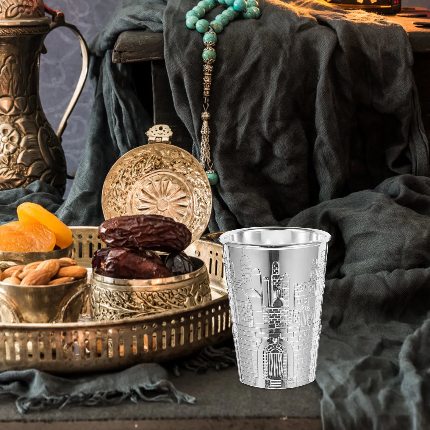 1 set 1 Set Wine Tray Set Shabbat Kiddush Cup Silver Plated Metal Holiday Gift For Passover Havdalah Decorative Holy Cup