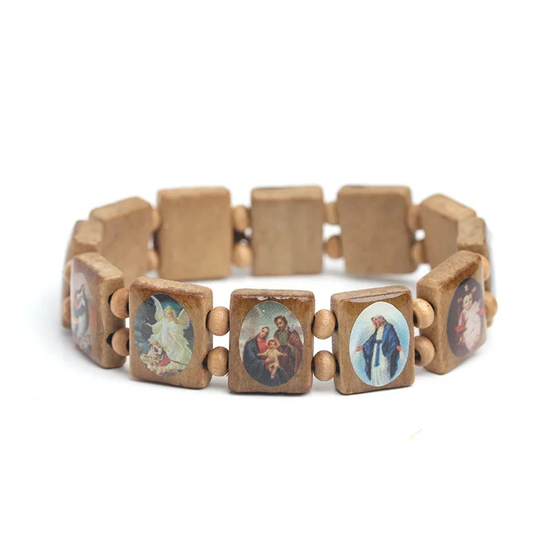Natural wooden Catholic jewelry Christian Jesus faith Rosary Bracelet religious charm jewelry Bracelets on hand wholesale