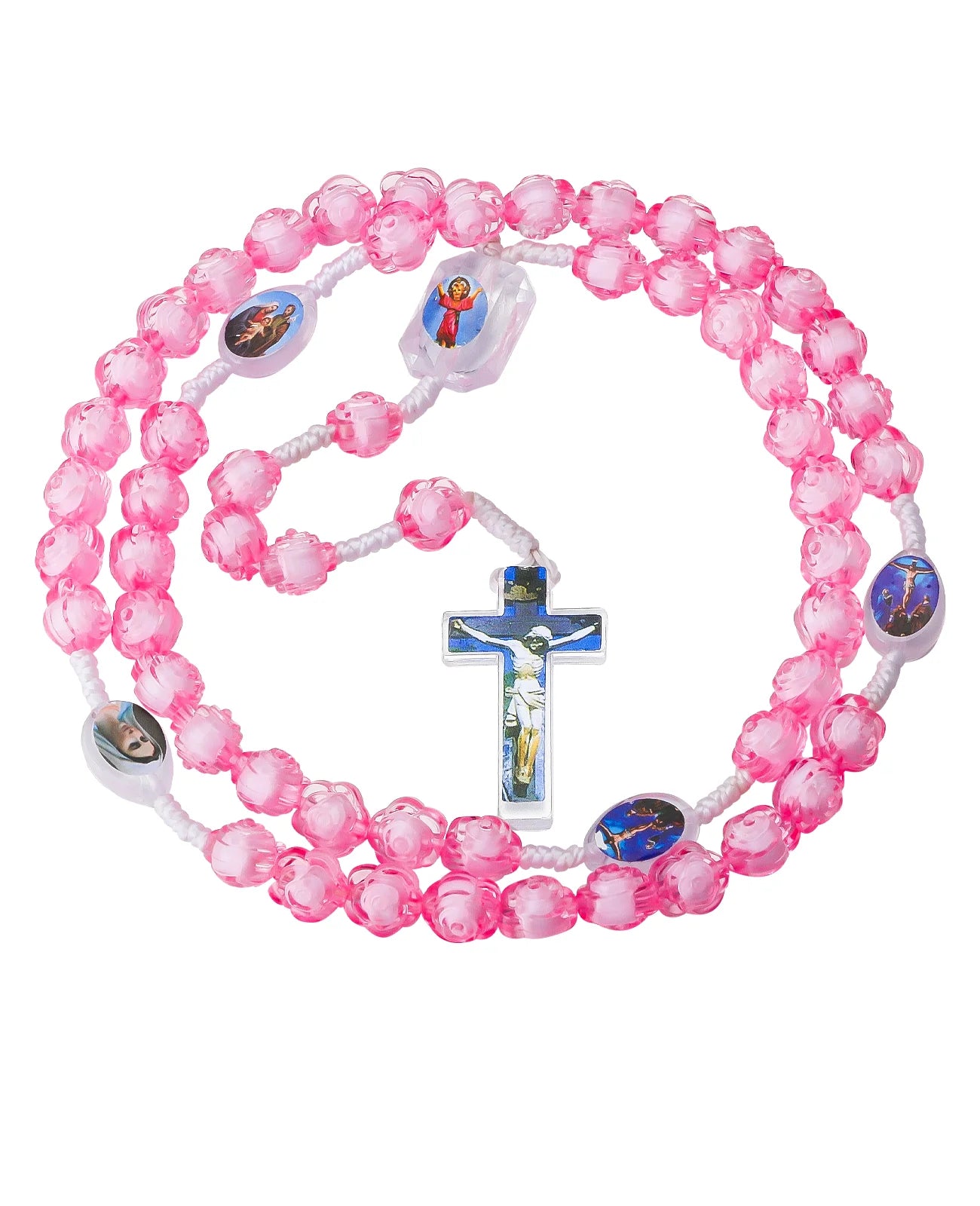 Cottvott Colorful Acrylic Beads Rosary Necklace Cross Pendant Prayer Chaplet Confirmation Communion Jewelry Sacraments Gifts