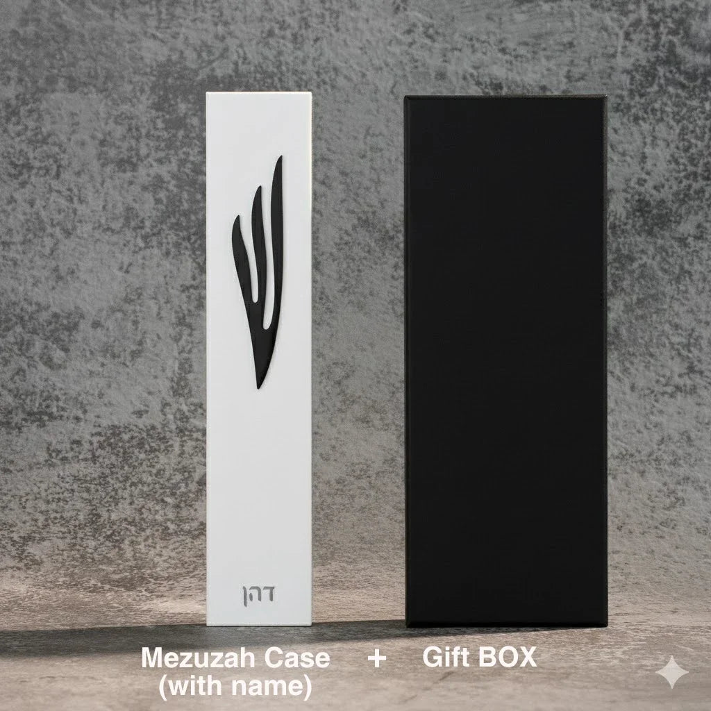 Custom Modern White Acrylic Mezuzah Case with Shin Logo Personalized Engraving Name/ Blessing Judaica Door Decor New Home Gift