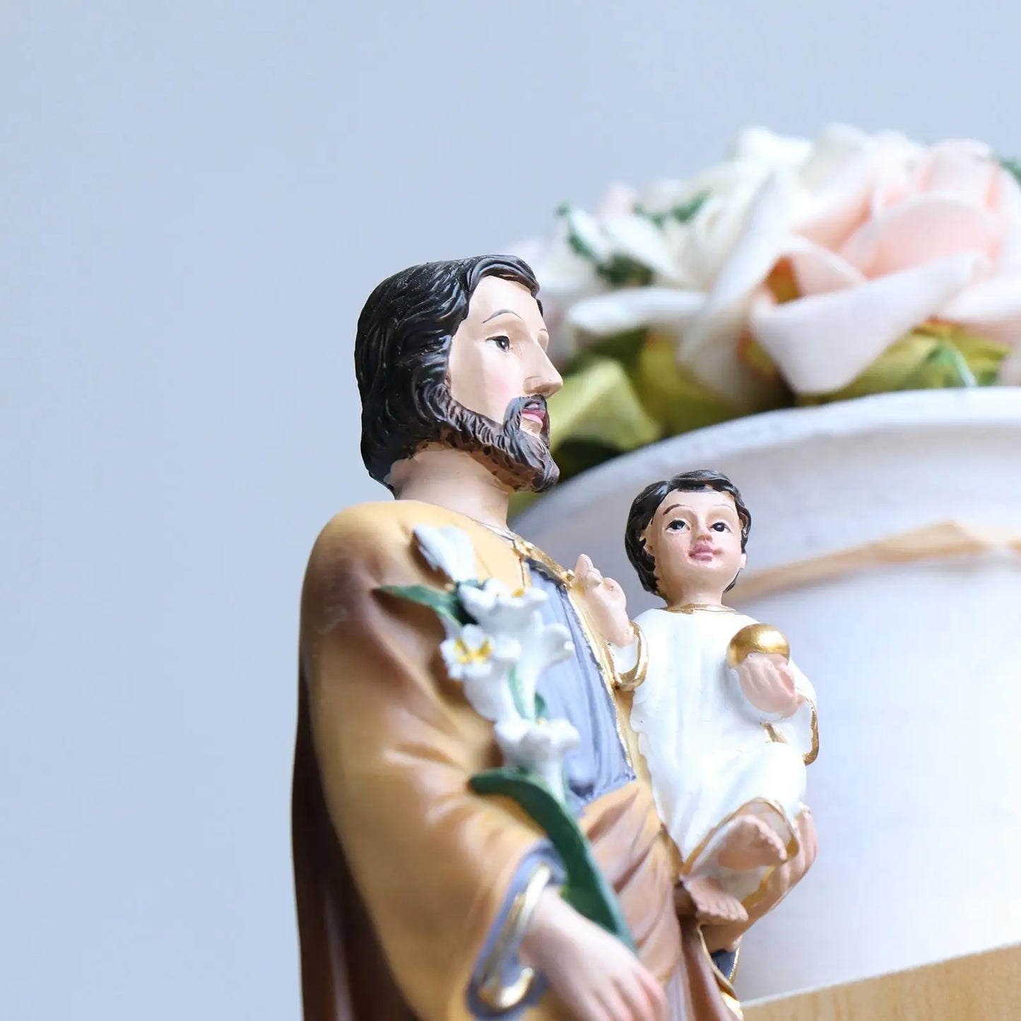 St. Joseph and Child Jesus on Base Heavenly Protectors 20cm Resin and Stone Religious Gift Decoration