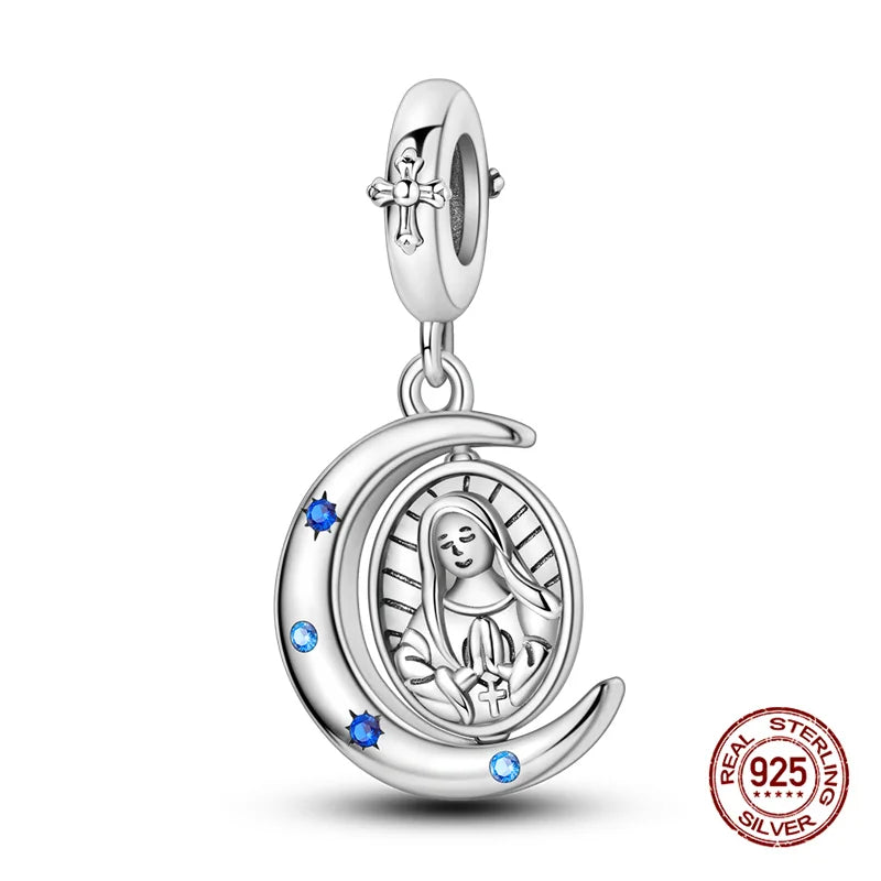 Charms Bead 925 Sterling Silver Virgin Mary Cross Pendant Bead Fit Original Bangle Bracelet DIY Fine Jewelry For Women Gift Hot