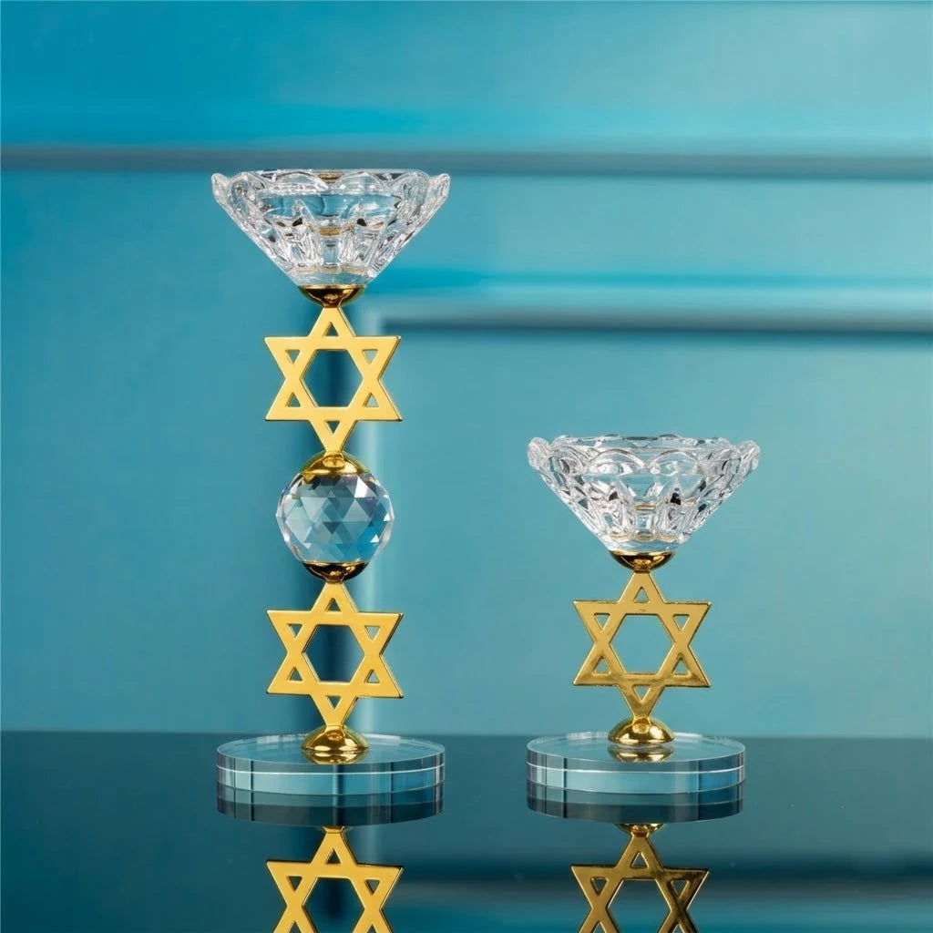 Crystal Star of David Candle Holders Set of 2 Hanukkah Menorah Jewish Shabbat Wedding Decor Elegant Tealight Votive Stick Holder