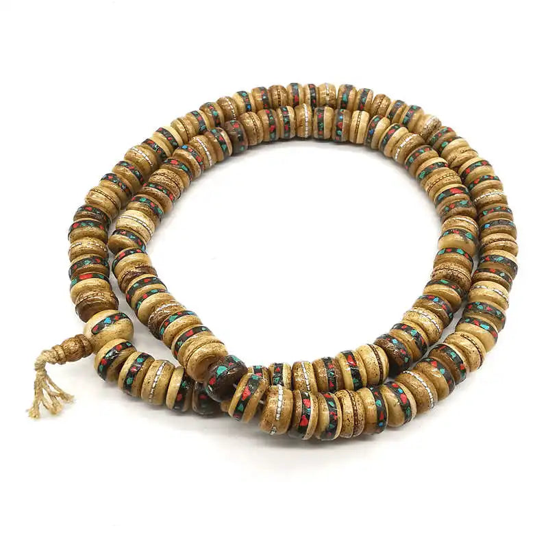 Tibetan 108Beads Ox bone Meditation Prayer Mala Abacus Beads Multi Colors Black Brown Red BRO574