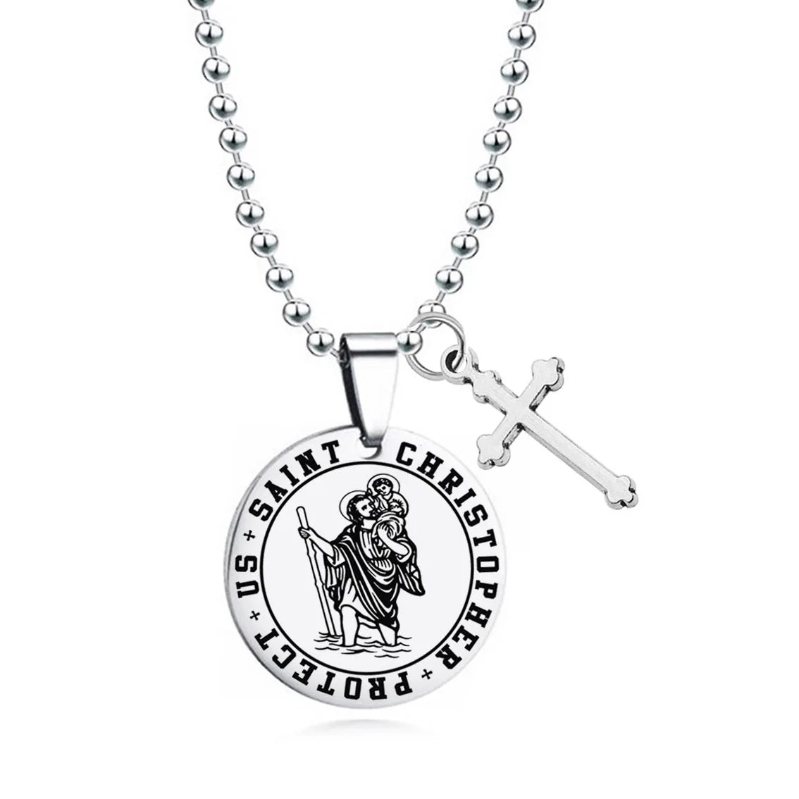 2022 Stainless Steel Saint Christopher protect us Keychain Travel blessing Catholic Cross Keychain