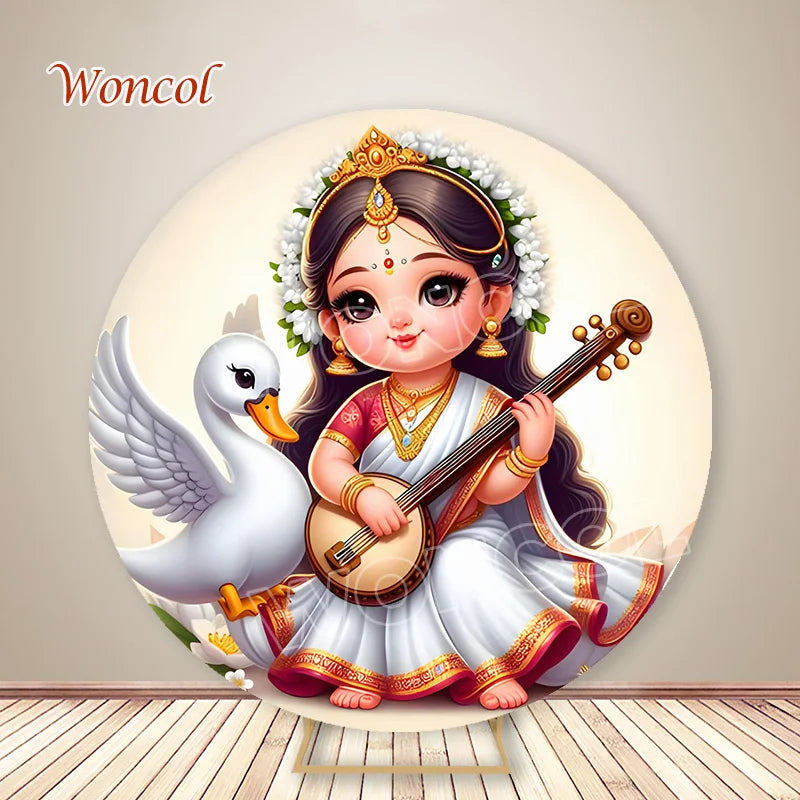 Krishna Round Backdrop Baby Baptism Backdrop Hindu God Krishna Radha Yashoda Circle Cover Indian Wedding Photography Prop