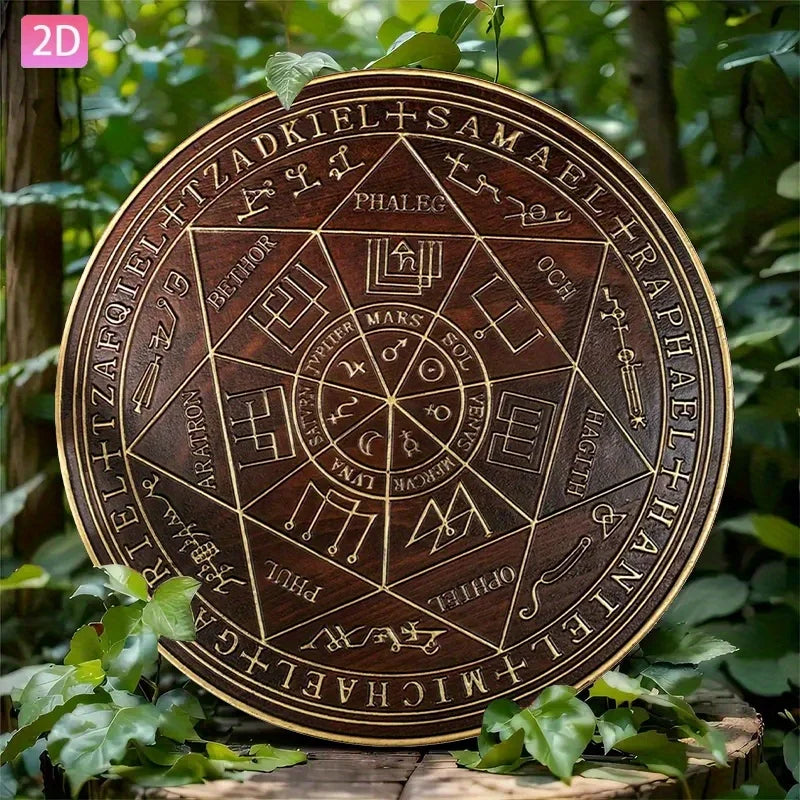 Heavy Metal Archangel Michael Seal Amulet - 2D Flat Wall Decor for Home Protection, Handmade Hebrew Aramaic Evil Eye Talisman