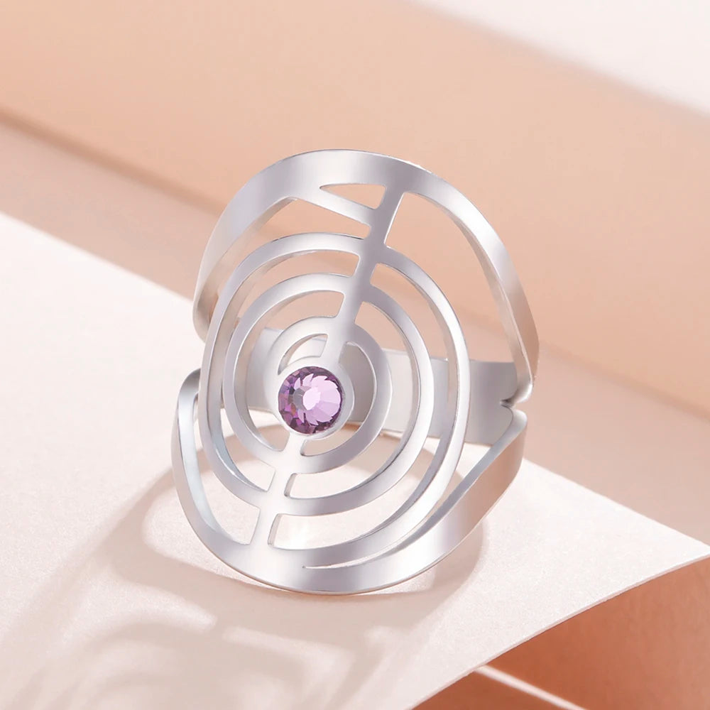 Dawapara ChoKuRei Adjustable Ring Spiral Reiki Healing Symbol Sacred Geometry Stainless Steel Ring Gift for Birthday Anniversary