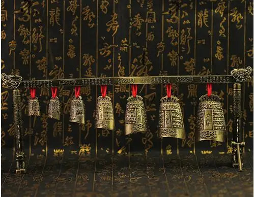 Chinese Old Meditation Gong with 7 Ornate Bell with Dragon Design Chinese Musical Instrument decoration bronze factory outlets