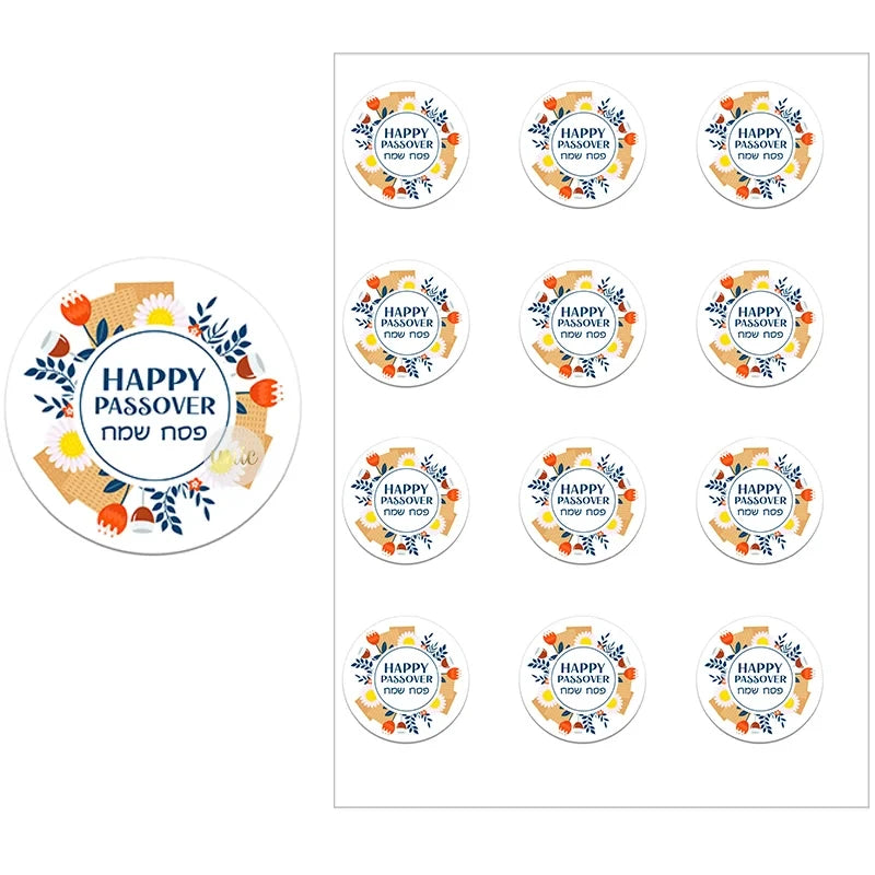 Happy Passover Jewish Holiday Stickers Labels Hebrew Celebration Stickers Flower Decoration