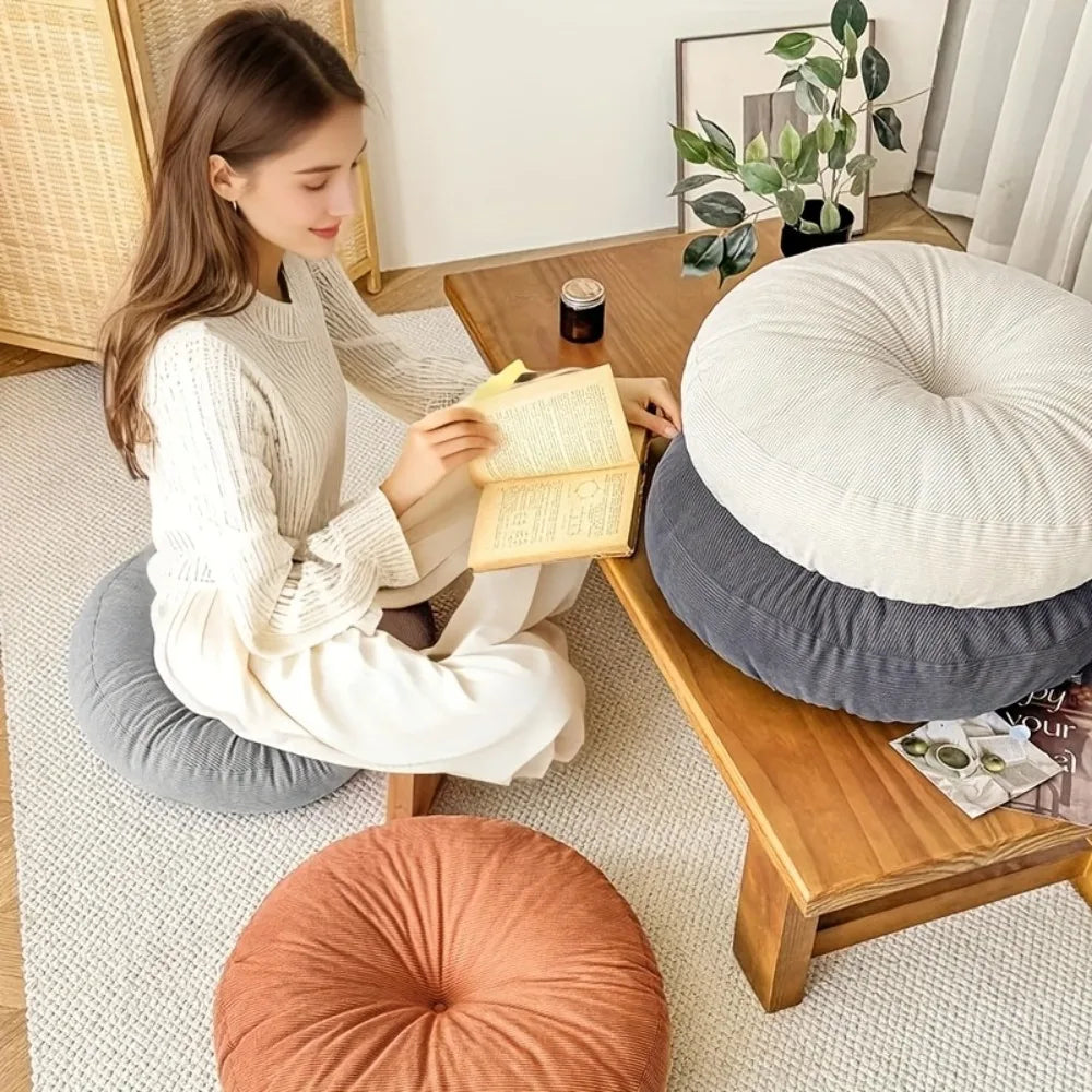 Thick Round Cushion,Soft & Comfortable Full-Filled Meditation Yoga Pillow, Bohemian Zen Home Decor in Vibrant Orange