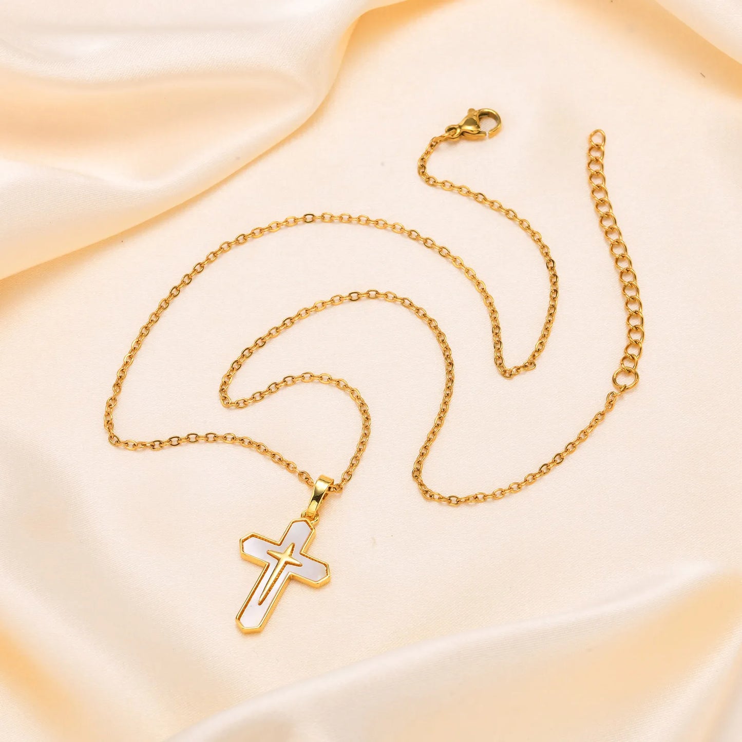 Vnox Stylish Stainless Steel Creative Cross Necklace, Classic Religious Women's Zircon Pendant, Fashion Jewelry Accessories
