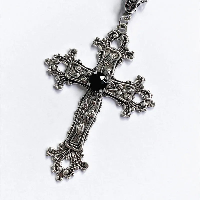 Gothic Big Zircon Cross Necklace Unisex Y2K Irregular Goth Large Cross Pendant Necklaces for Men Women Couple Necklace Jewelry