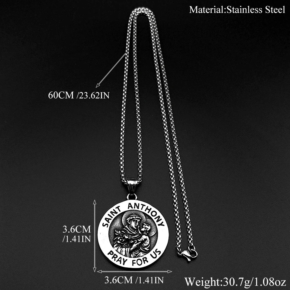 SANIT ANTHONY PRAY FOR US Chain For Women Men Stainless Steel Silver Color Patron Saint Of Lost Things Religious Jewelry Gifts