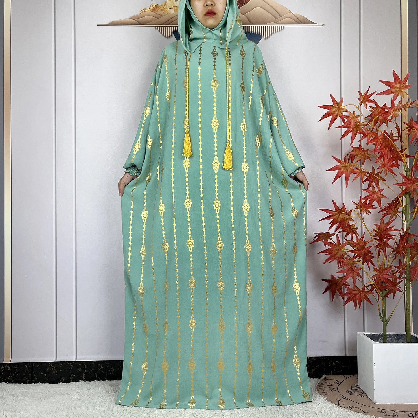 2024 New Muslim Long Sleeve Abaya Women Ramadan Prayer Clothes Turkey Middle East Femme Robe Loose African Dress Two-Hat Abaya