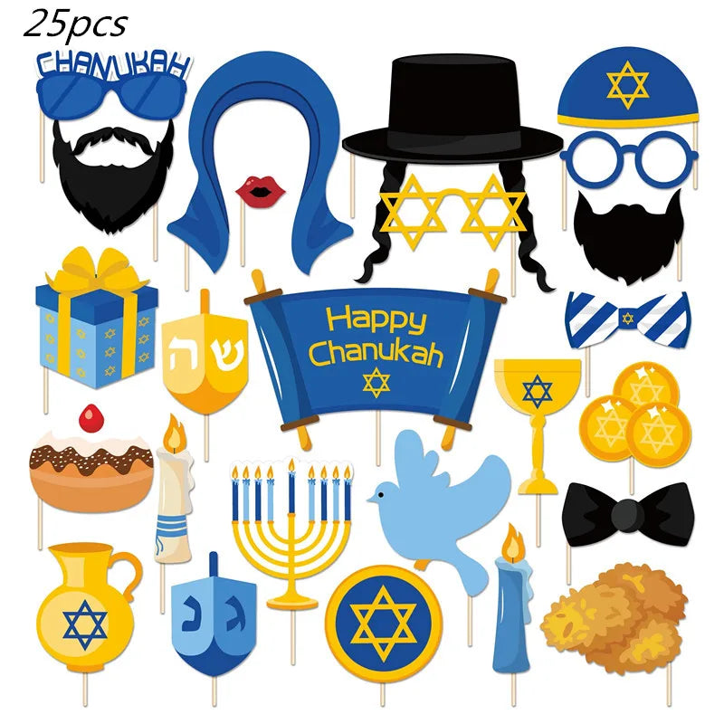 Jewish Hanukkah Birthday Party Decoration Cake Topper Balloon Candle Chanukah Party Supplies Tableware Banner Backdrop