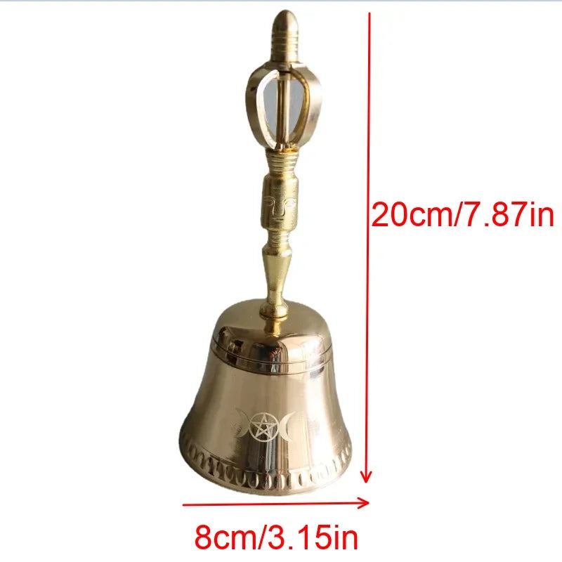 Altar Bell triple moon Pentagram Ritual Brass Bells wicca prop ceremony Divination Astrology tool witchcraft Supplies for altar