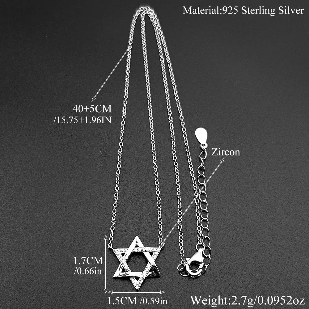 925 Sterling Silver Jewish Star of David Zircons Pendant Necklace for Women Silver Color Choker Chain Israel Magen Jewelry Gift