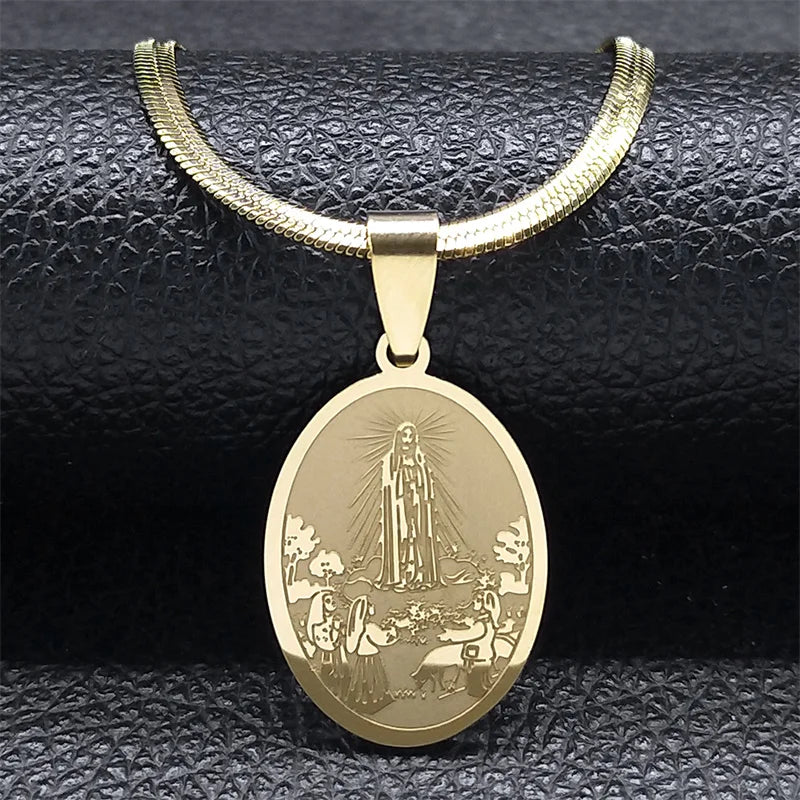 Religious Virgin Mary Prayer Necklaces for Women Men Stainless Steel Gold Color Christianity Medal Necklaces Jewelry N6263S02