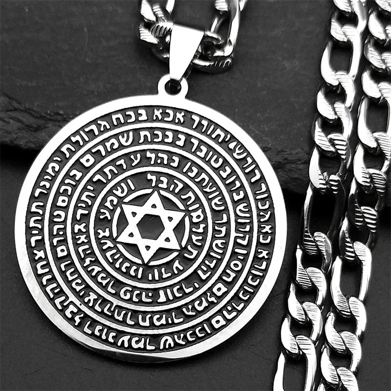 Jewish Bible Stainless Steel Hexagram Pendant Necklace Women Men Gold Color 72 Names Of The God Moses Mezuzah Enamel Jewelry
